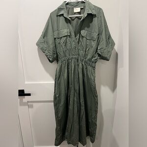 Maeve by Anthropologie Army Green Short Sleeve Utility Women's Dress